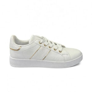 zapatilla blanco con detalles dorados lulua