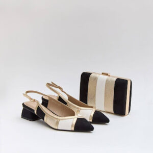 zapatos de tacón de salón de color dorado blanco y negro lulua