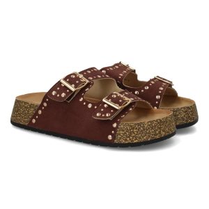 Sandalia plana mujer hebillas y tachulas