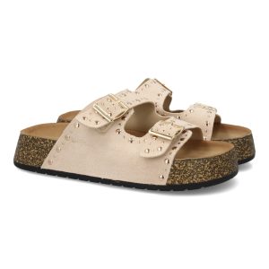 Sandalia plana mujer hebillas y tachulas