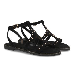 Sandalia plana elegante mujer tachuelas
