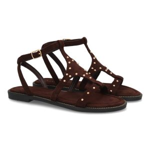 Sandalia plana elegante mujer tachuelas