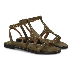 Sandalia plana elegante mujer tachuelas