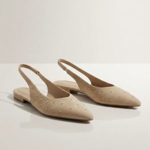 Bailarina Destalonada con Tachas Doradas Beige